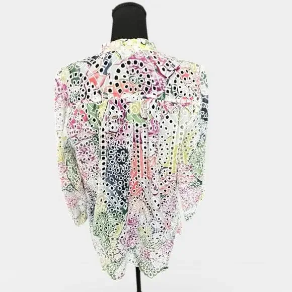 Chico’s Eyelet Tunic Blouse Size 1.5 / US 10 Boho Cottagecore Resort Cotton Top - Picture 4 of 9